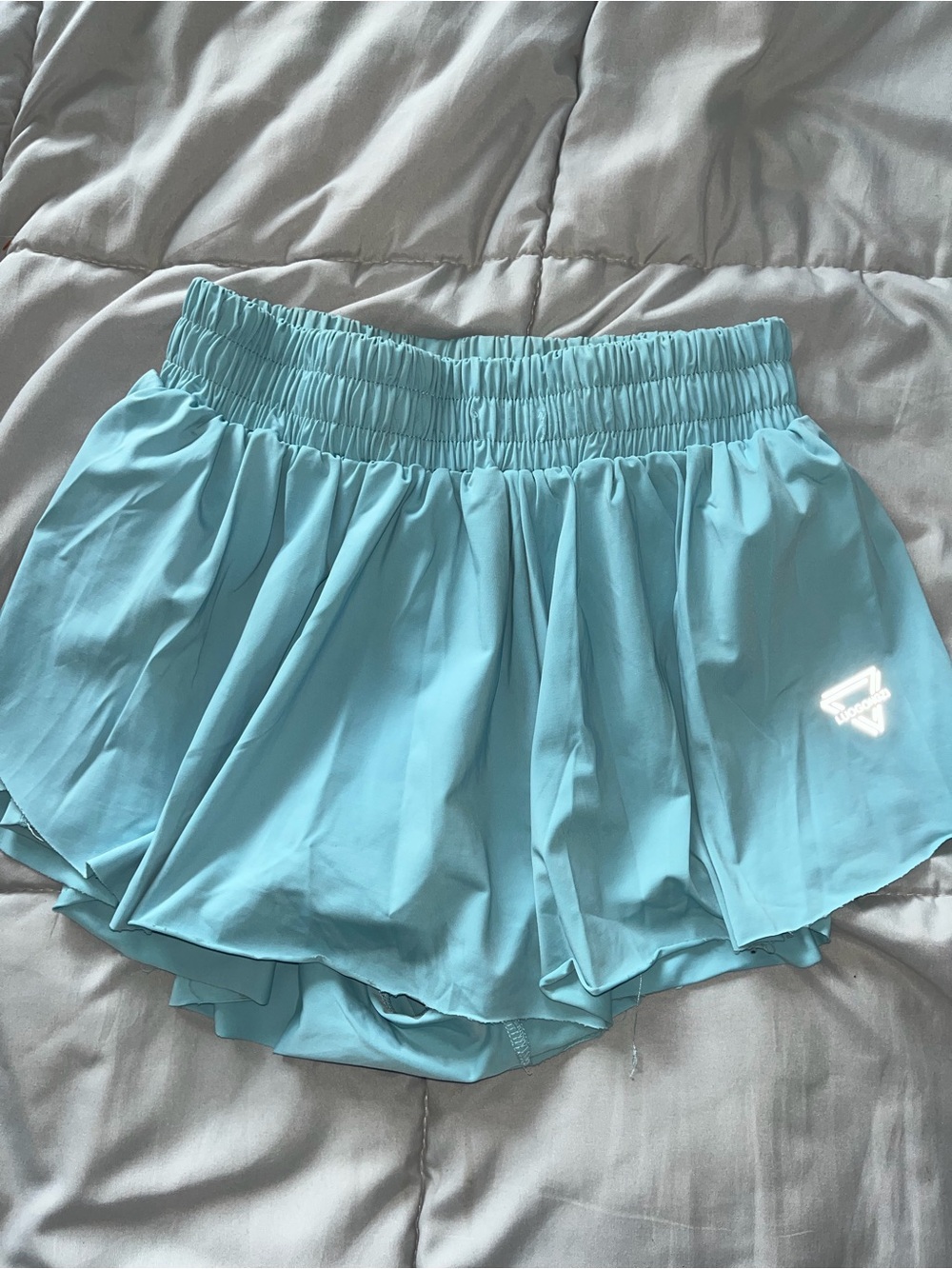 Women's Light Blue Athletic Running Shorts with Smocked Waistband
